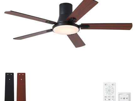 Flush Mount Ceiling Fans With LED Light And Remote Control, 5 Blades