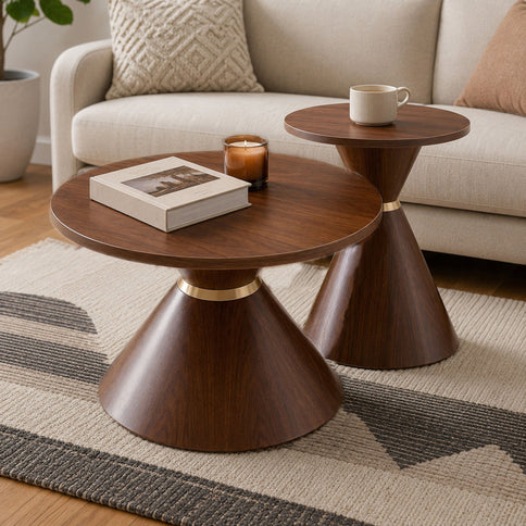 2 Piece Round Coffee Table Set For Living Room