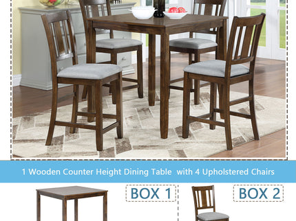 5 Pieces Dining Table Set, Counter Height Kitchen Table Set With Square Table And 4 Upholstered Chairs