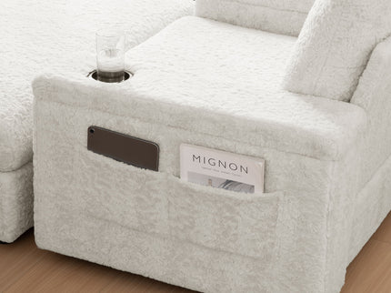 Oversized Chaise Lounge Indoor Rabbit Fur Sofa Bed With Storage Ottoman And Armrests Cup Holders With Deep Seat
