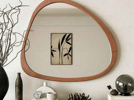 Asymmetrical Wall Mirror Wooden Framed Mirror Large Sized Dressing Mirror, For Living Room, Bedroom, Bathroom, Hallway Or Entry Way - Natural Wood