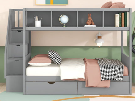 Bunk Bed With Shelfs, Storage Staircase And 2 Drawers
