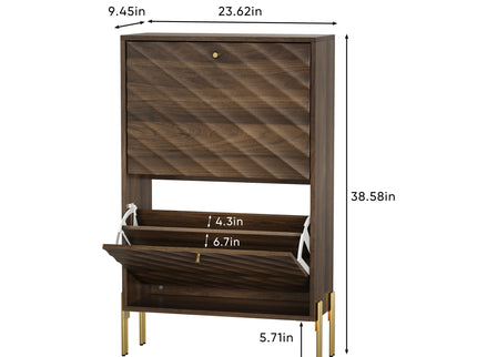 Shoe Cabinet, Freestanding Organizer For Entryway - Walnut