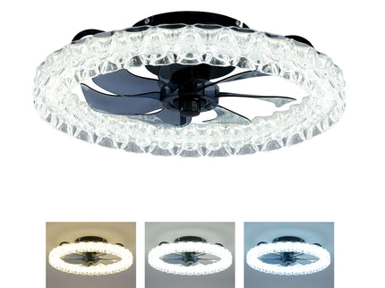 LED Light Source And Remote Control, 3000 - 6500K Dimmable Flush Mount LED Fan Light, 6 Speeds, Quiet DC Motor - Matte Black