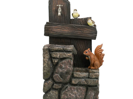 Decorative Two Tiered Water Fountain With Woodland Animal Design, Outdoor Fountain With Light And Pump - Multi
