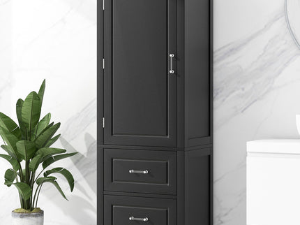 Tall Freestanding Bathroom Storage Cabinet With 2 Drawers And Adjustable Shelf