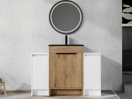 48" Freestanding Bathroom Vanity With Sink And 2 Storage Cabinets, Soft Closing Door - Glossy White / Imitative Oak
