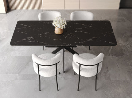 Extendable Dining Table Set With Curved Backrest Upholstered Chairs