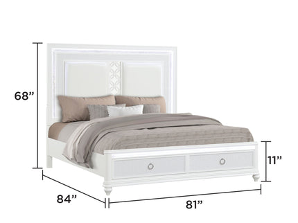 Abigale - King Bed With LED Lighting And 2 Drawer Storage Footboard - White