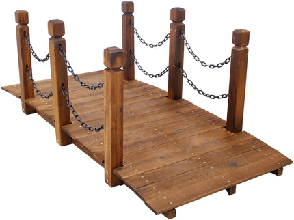 Wooden Arc Footbridge With Chain Railings For Backyard Creek Stained 5 Ft - Brown