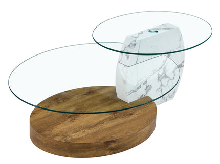 Contemporary Artistic Double Layer Coffee Table, Tempered Glass Top