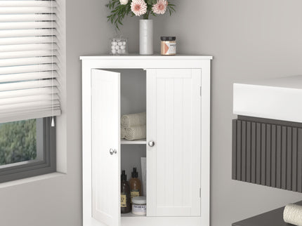 Corner Cabinet With 2 Doors And Adjustable Shelves, Freestanding Narrow Storage Organizer For Bathroom - White