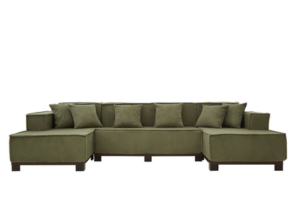 U-Shaped Sectional Sofa With RGB LED Light Strip And 6 Pillows