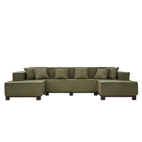 U-Shaped Sectional Sofa With RGB LED Light Strip And 6 Pillows