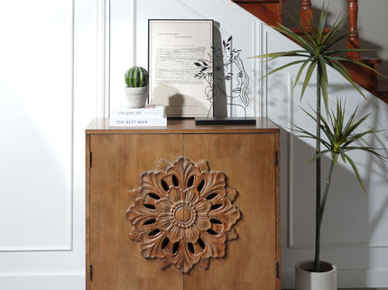 2 Door Accent Storage Cabinet With Floral Design, Sideboard For Living Room - Dark Brown