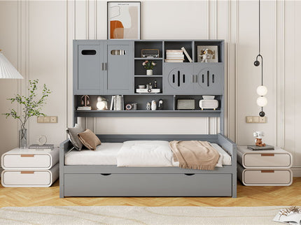 Daybed With All-In-One Cabinet And Shelf