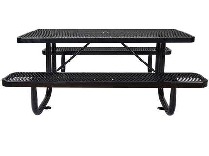 Rectangular Outdoor Steel Picnic Table With Umbrella Pole