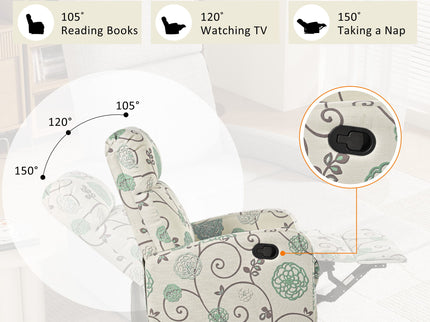 Modern Manual Recliner, Home Theater Chair With Adjustable Backrest For Living Room - Beige / Blue