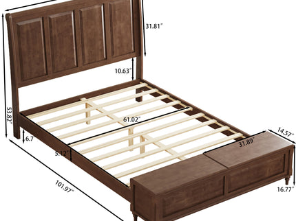 Sleigh Bed Frame With Tall Headboard And Storage Bench