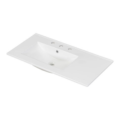 Bathroom Vanity With Ceramic Sink Combo, Abundant Storage Cabinet 2 Soft Close Doors And 5 Drawers