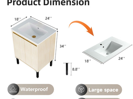 Bathroom Vanity With Ceramic Sink, Floor-Standing Design, Soft-Closing Drawers