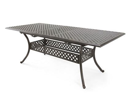 Outdoor Expandable Dining Table With Umbrella Holder, Lattice Pattern And Curved Legs - Black