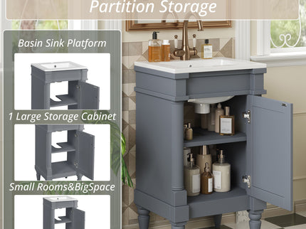 Bathroom Vanity With Sink, Storage Cabinet With Door, Drop In Sink, Compact Freestanding Design
