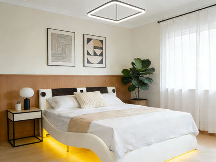 Platform Bed Frame With LED Lighting, tooth Music, Vibration Massage