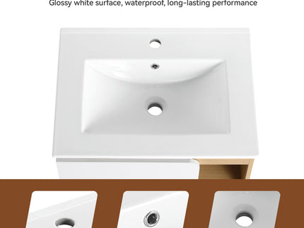 24" Bathroom Vanity With Sink & Wall Mounted Side Cabinet, Vanity Set With Thin Edge Sink, Interchangeable & Door Panels, Open & Hidden Storage - Black / Light Oak / White