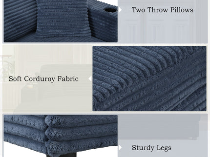 Oversized Loveseat Chaise With 2 USB Ports, 2 Cup Holders And 2 Throw Pillows