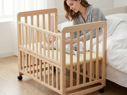 Portable Bedside Bassinet With 3 Heights, Mini Crib For Newborns - Natural Wood