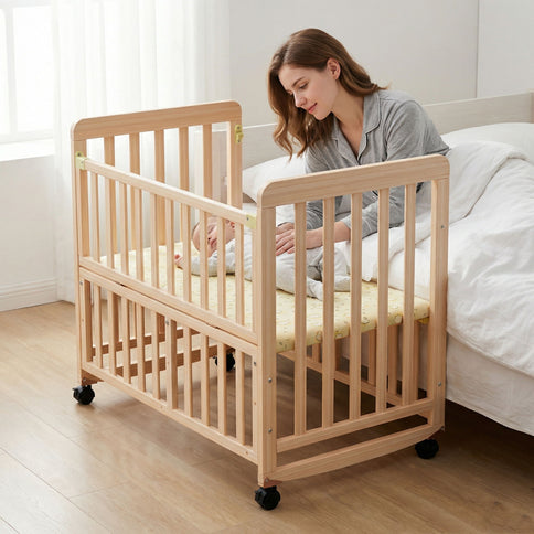 Portable Bedside Bassinet With 3 Heights, Mini Crib For Newborns - Natural Wood