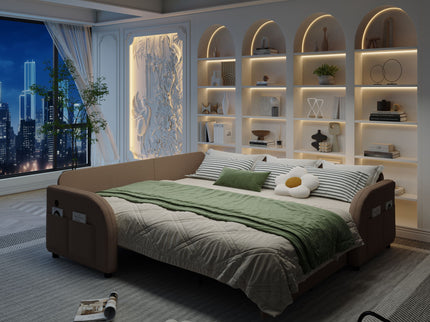 L-Shaped Couch With Pull-Out Bed, Oversize Convertible Sleeper Sofa With Side Pocket & USB Port