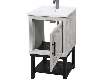 Modern Freestanding Bathroom Vanity With Ceramic Sink, Hot And Cold Faucet, 1 Door Cabinet & Open Shelf