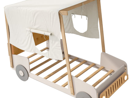 Twin Size Car Bed With Pillow, Ceiling Cloth And LED - Natural