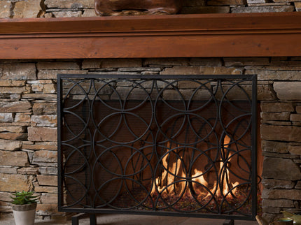 Thayer - Single Panel Iron Fireplace Screen With Geometric Design
