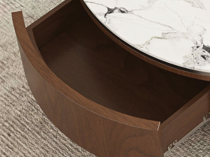 Round Coffee Table With Ball Feet, Dual Storage Drawers For Living Room - Walnut Brown