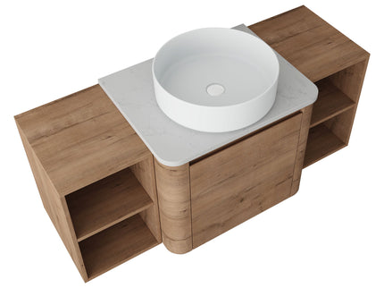 Wall Mounted Bathroom Vanity With Art Sink, 2 Storage Shelves, Soft Close Door