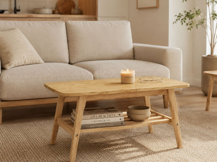 Coffee Table With Double Layer Storage For Living Rooms - Wood