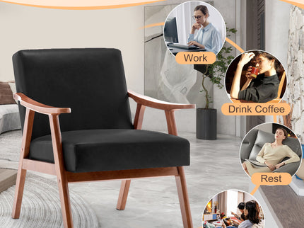 Mid Century Modern Accent Chair With Solid Wood Frame And Extra Thick Backrest