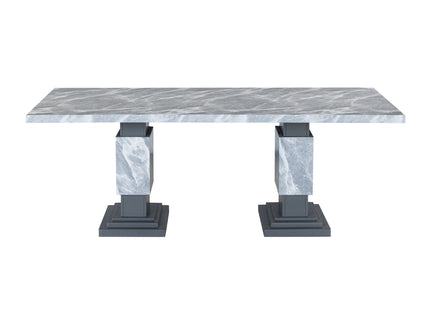 Michelle - Dining Table With Double Pedestal Marble Detailing - Gray