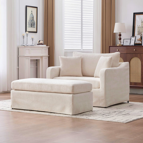 Accent Chair With Ottoman, Includes 2 Bolster Pillows