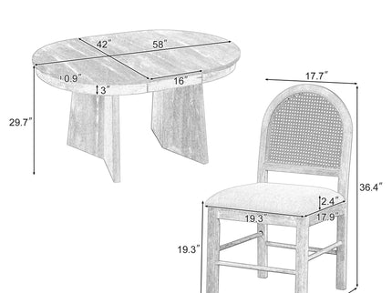 Extendable Round Dining Table Set For 4 With 4 Upholstered Chairs - Beige / Walnut