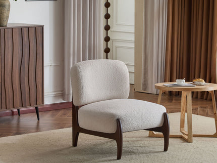 Modern Boucle Lounge Chair With Solid Wood Fram