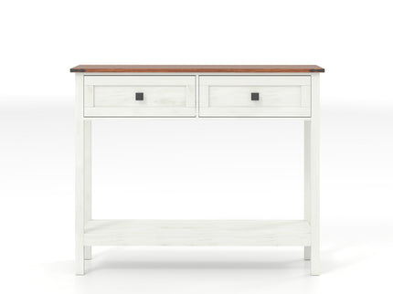 Farmhouse Style Console Table With 2 Drawers And Bottom Storage Shelf