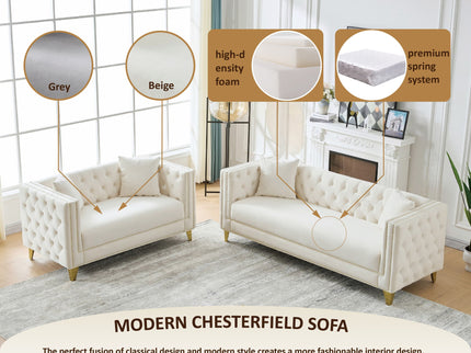 3 Seater Deep Seat Sofa, Sofa With Button Nailhead, Square Arm