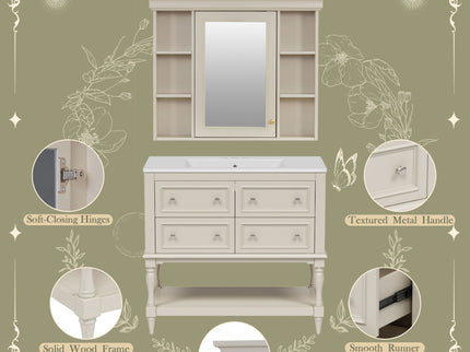 Bathroom Vanity With Medicine Cabinet, Storage Cabinet With 4 Drawers, Adjustable Shelf Mirror