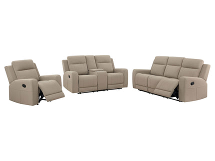 Slater - 3 Piece Upholstered Reclining Sofa Set And Built In Storage - Taupe