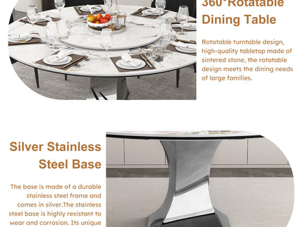Round Dining Table & 6 Chairs Set - Silver