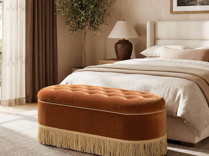 Melinda - Oval Tufted Bullion Fringe Storage Bench